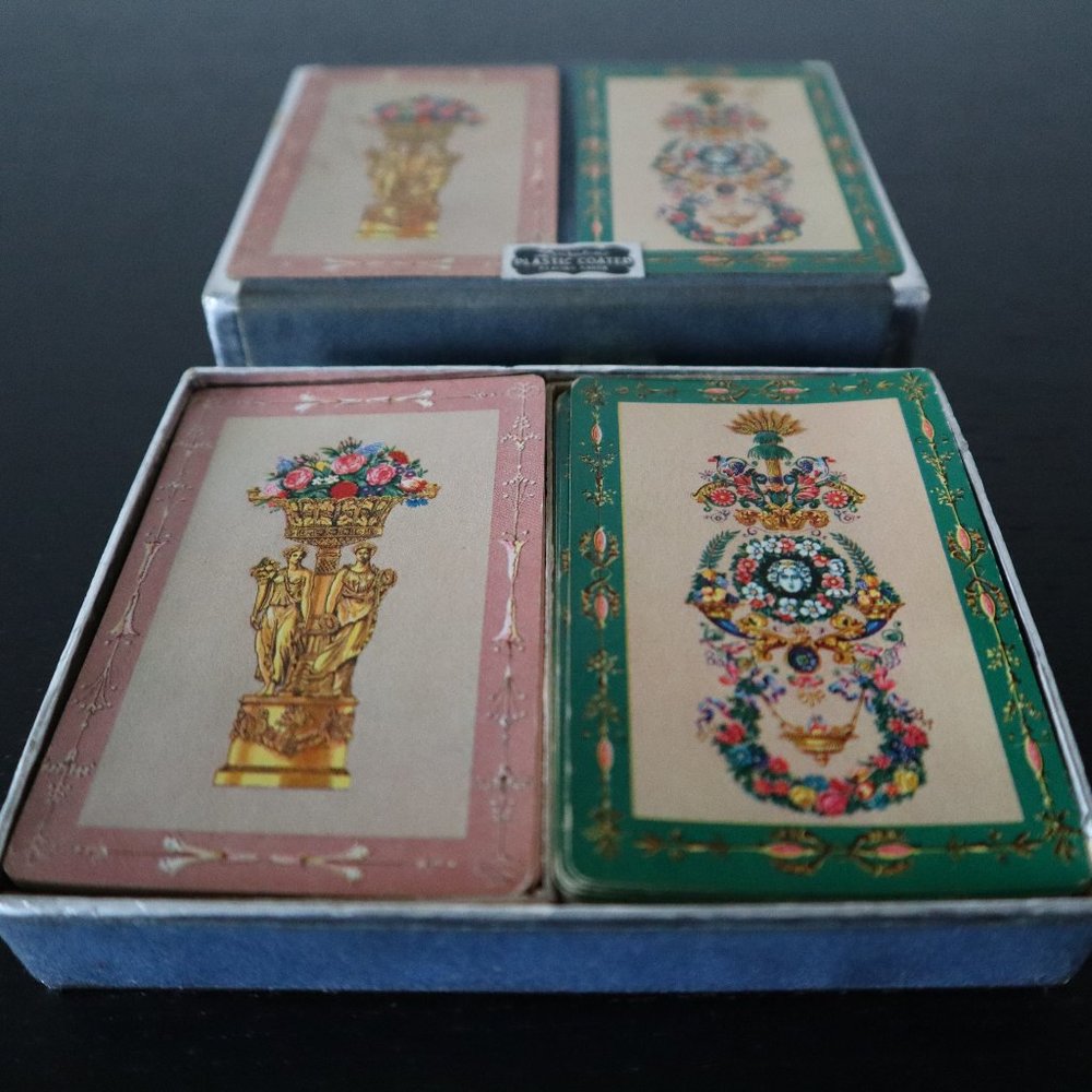1940s Duatone Complete Twin Deck Plastic Coated Playing Cards in box